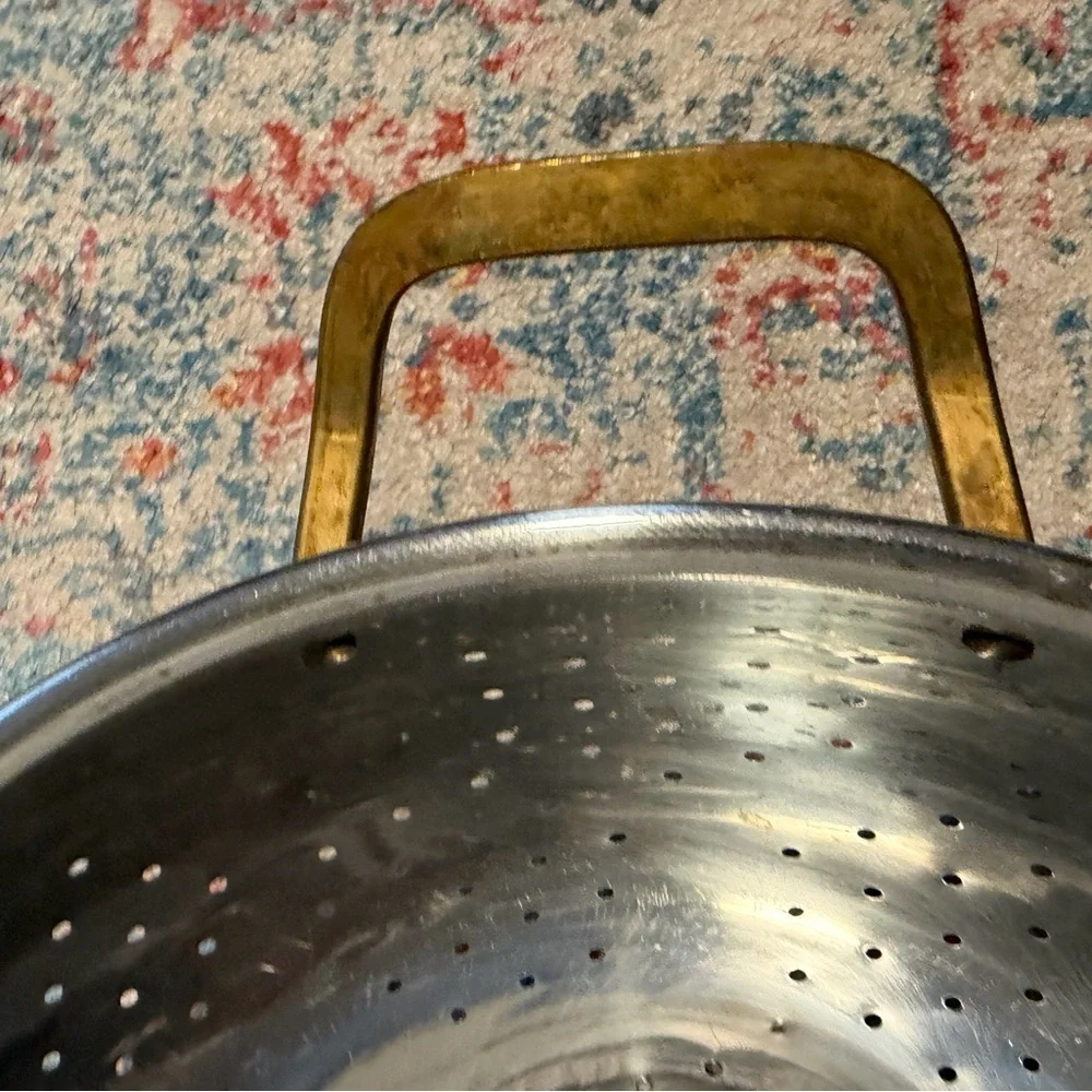 Vintage Stainless Steel Colander with brass handles